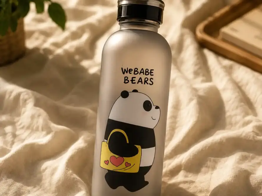 1000ml Cute Panda Bear Cup Plastic Transparent frosted cartoon
