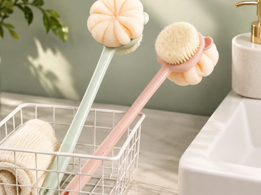 2 in 1 Long Handle Shower Body Brush Back Scrubbe