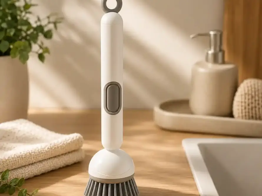 360 Rotating Kitchen Dish Cleaning Brush with Push Squeeze Soap Dispenser