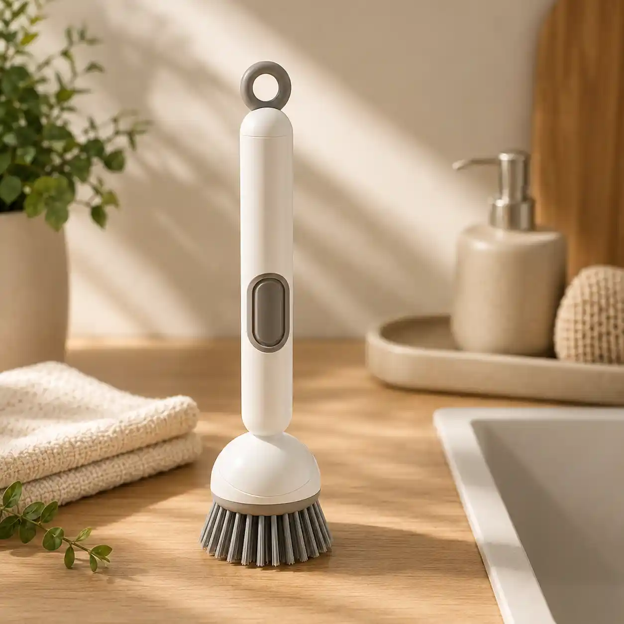 360 Rotating Kitchen Dish Cleaning Brush with Push Squeeze Soap Dispenser