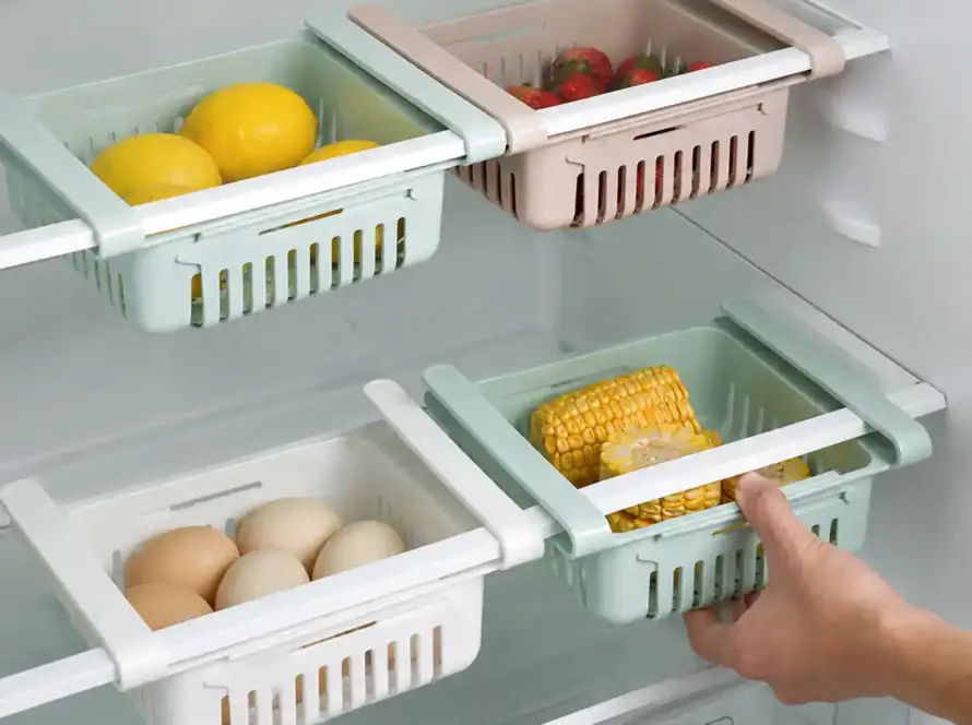 Adjustable Fridge & Kitchen Plastic Basket Food