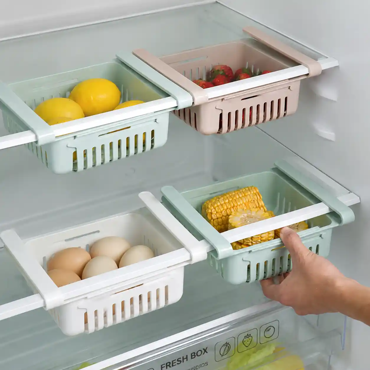 Adjustable Fridge & Kitchen Plastic Basket Food