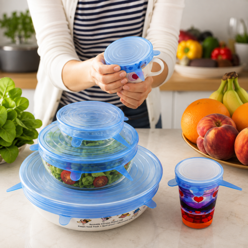 6 PCS Kitchen Reusable Silicon Stretch Seal Lid Preservation Vaccum Food Storage Bowl Cover