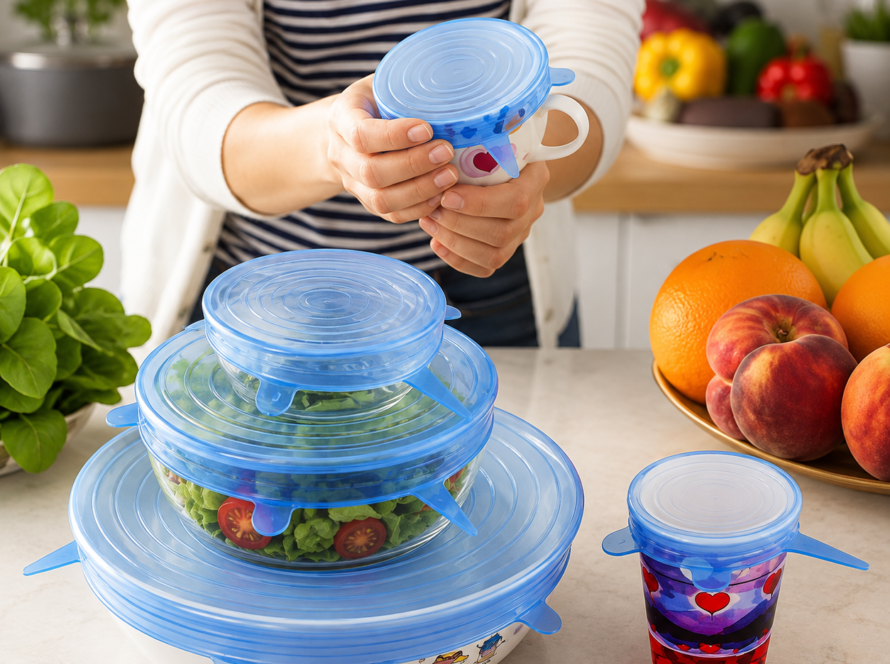 6 PCS Kitchen Reusable Silicon Stretch Seal Lid Preservation Vaccum Food Storage Bowl Cover
