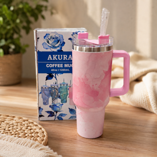 40oz  Stainless Steel Tumbler with Handle and Straw