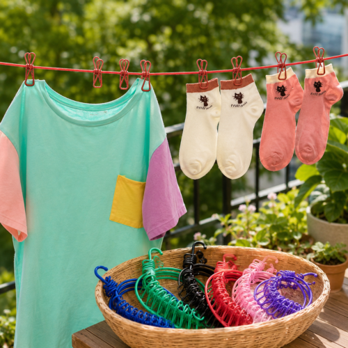 Clothesline Rope Elastic Cloth Drying Hanging Rope with 12 Clips