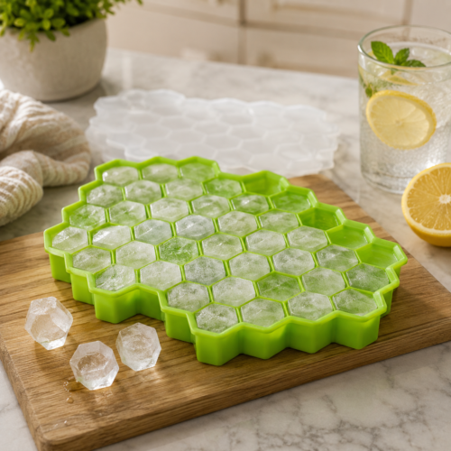 Ice Cube Tray with Removable Lid Silicone Honey Comb Shaped