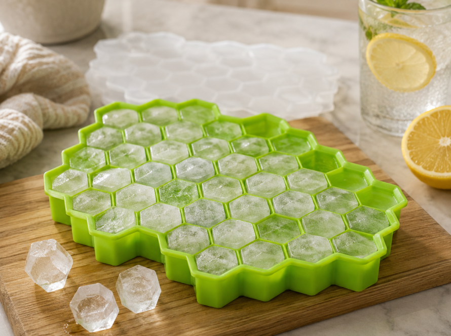 Ice Cube Tray with Removable Lid Silicone Honey Comb Shaped