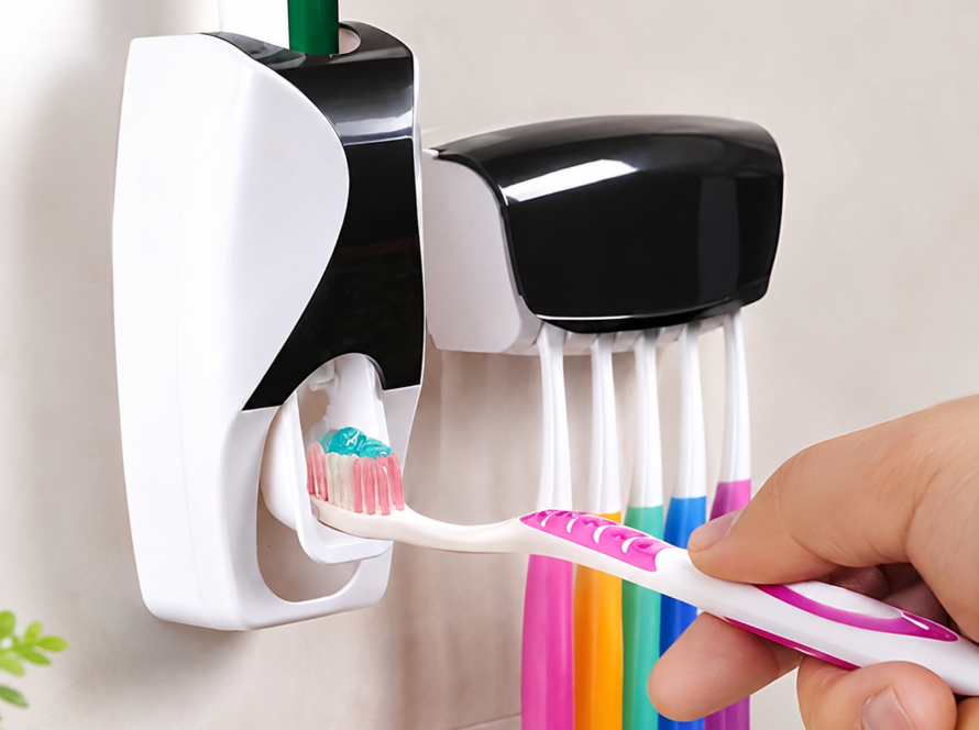 Set of Toothpaste Dispenser & Brush Holder