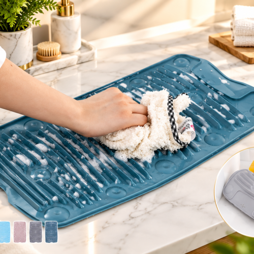 Foldable Silicone Washing Board Mat Portable Anti-Slip Laundry Scrub Pad for Clothes