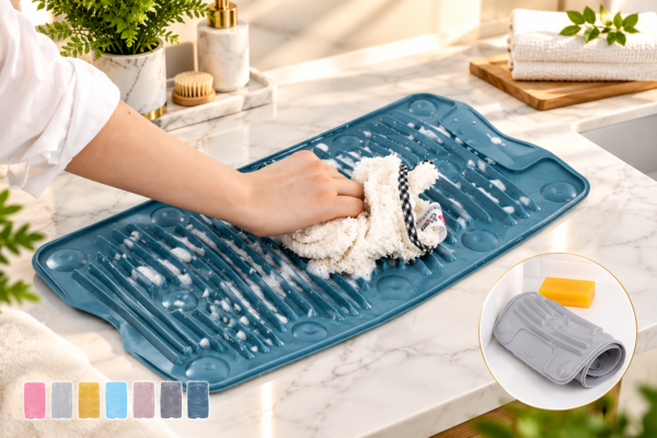 Foldable Silicone Washing Board Mat Portable Anti-Slip Laundry Scrub Pad for Clothes
