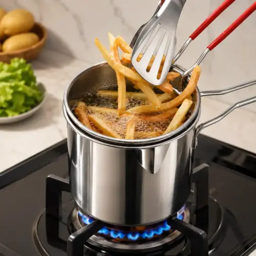 Deep Frying Pot with Strainer Basket 1200ml Stainless Steel