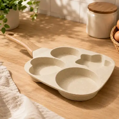 Egg Frying Pan, 1 Set 4 Hole Skillet with Handle
