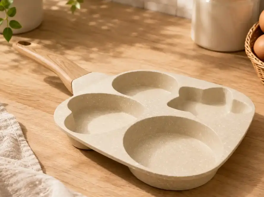 Egg Frying Pan, 1 Set 4 Hole Skillet with Handle