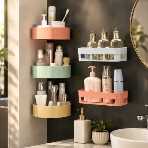 Plastic Corner Storage Rack Suction Cup for Bathroom