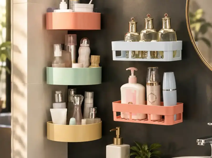 Plastic Corner Storage Rack Suction Cup for Bathroom